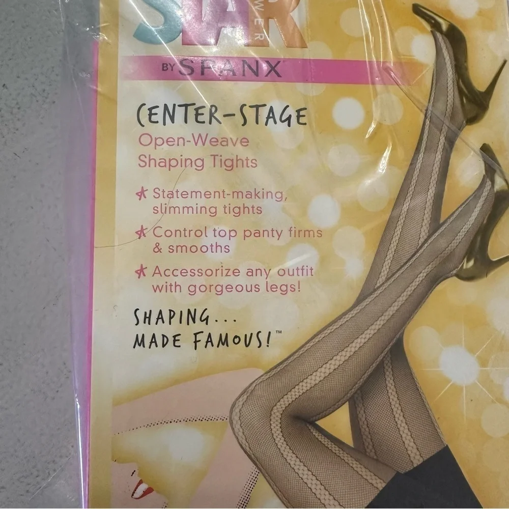 Star Power by Spanx Center-Stage Open-Weave Stripe Shaping Tights Sz B NWT